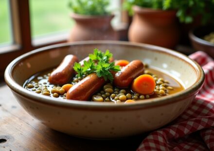 La Recette Traditionnelle de Grand-Mère : Saucisses aux Lentilles, un Plat Convivial et Réconfortant