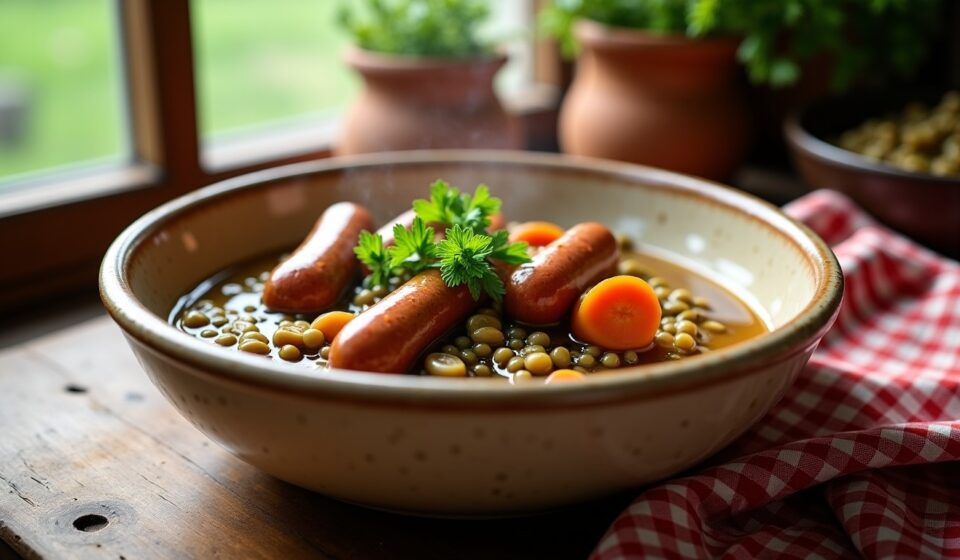 La Recette Traditionnelle de Grand-Mère : Saucisses aux Lentilles, un Plat Convivial et Réconfortant